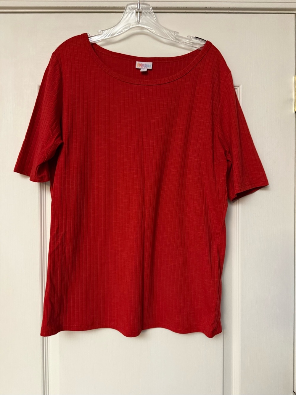 LuLaRoe Red Ribbed Short Sleeve Tee